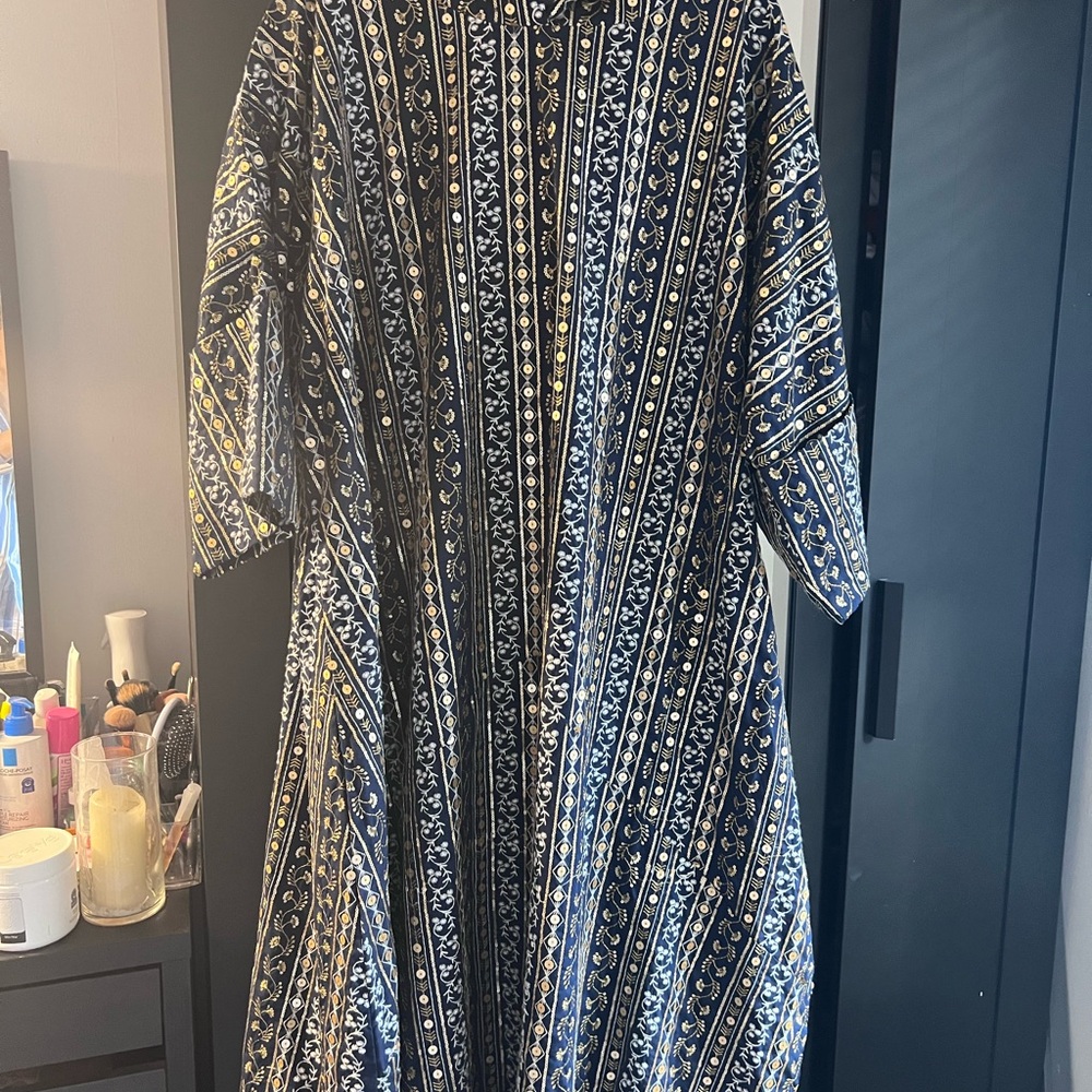Blue Patterned embroidery and embellishments Women's Dress underlined